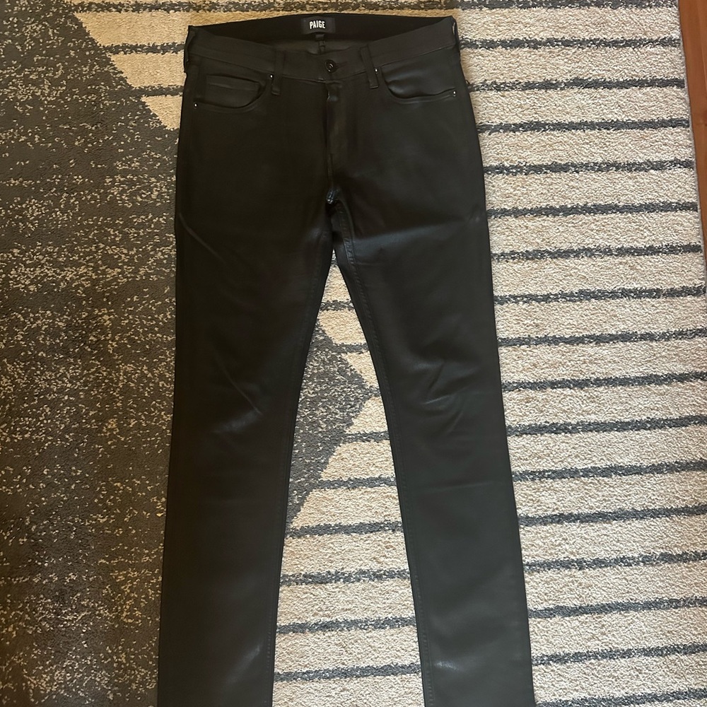 PAIGE Black, wax coated slim, tight jeans. Great condition. Stretch fit. 31/32